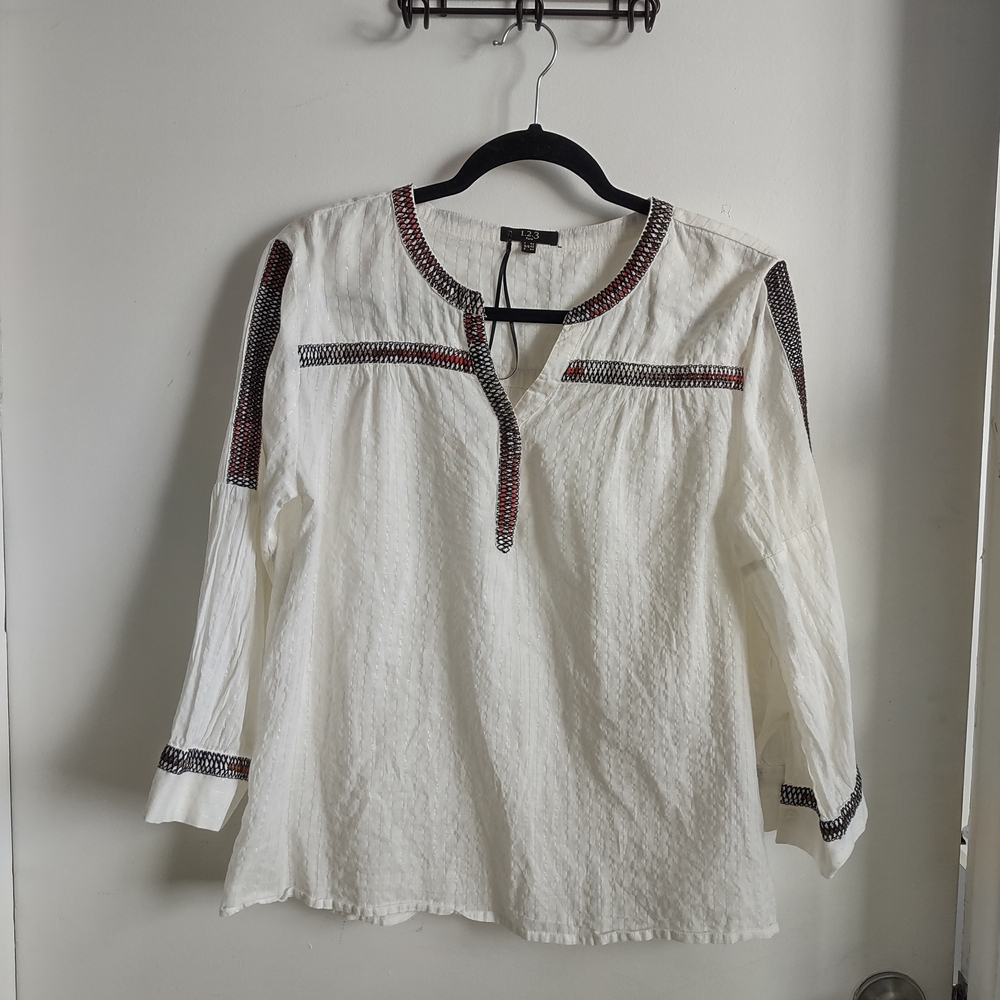 1.2.3 Paris White Blouse with Embroidery